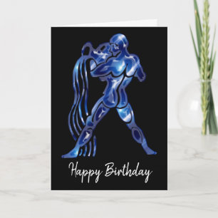 Tarjeta de cumpleaños del signo Acuario Azul