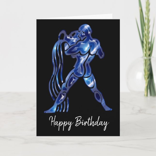 Tarjeta de cumpleaños del signo Acuario Azul (Anverso)