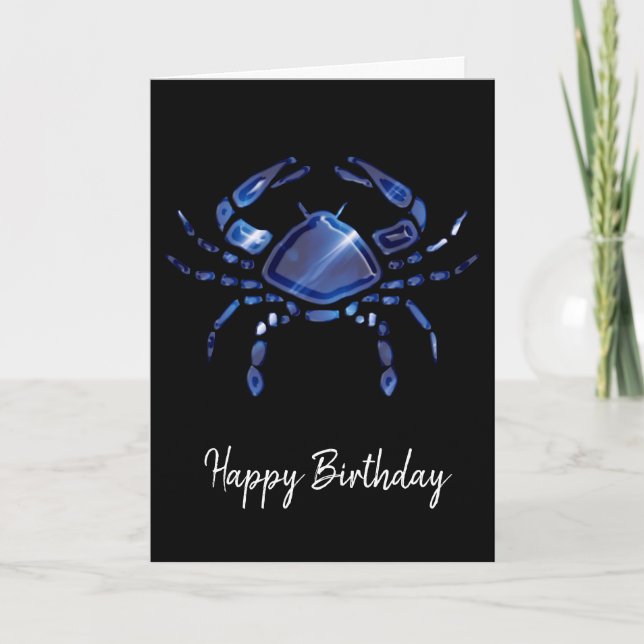 Tarjeta de cumpleaños del signo de cáncer azul (Anverso)