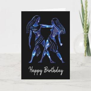 Tarjeta de cumpleaños del signo Géminis azul