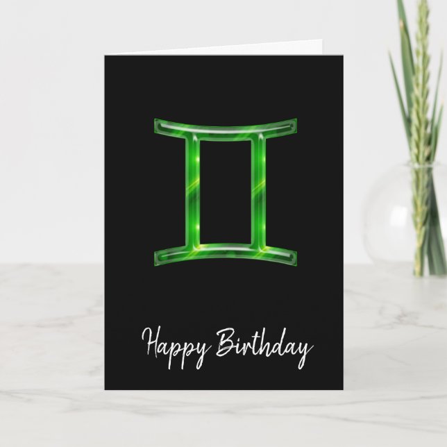 Tarjeta de cumpleaños del signo Géminis verde (Anverso)