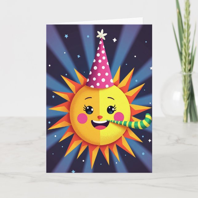 Tarjeta de cumpleaños del sol festivo (Anverso)