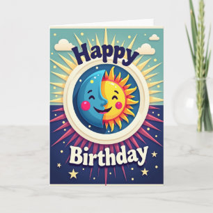 Tarjeta de cumpleaños del sol lunar cósmico