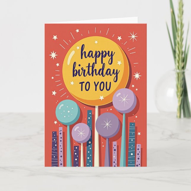 Tarjeta de cumpleaños del sol radiante alegre (Anverso)