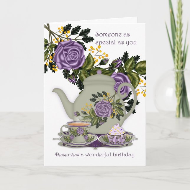 Tarjeta de cumpleaños del té y de la magdalena (Anverso)