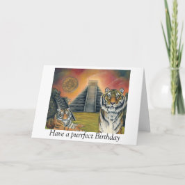 Tarjeta de cumpleaños del templo maya y tigres