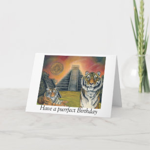 Tarjeta de cumpleaños del templo maya y tigres