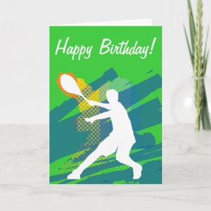 Tarjeta de cumpleaños del tenis con la silueta del