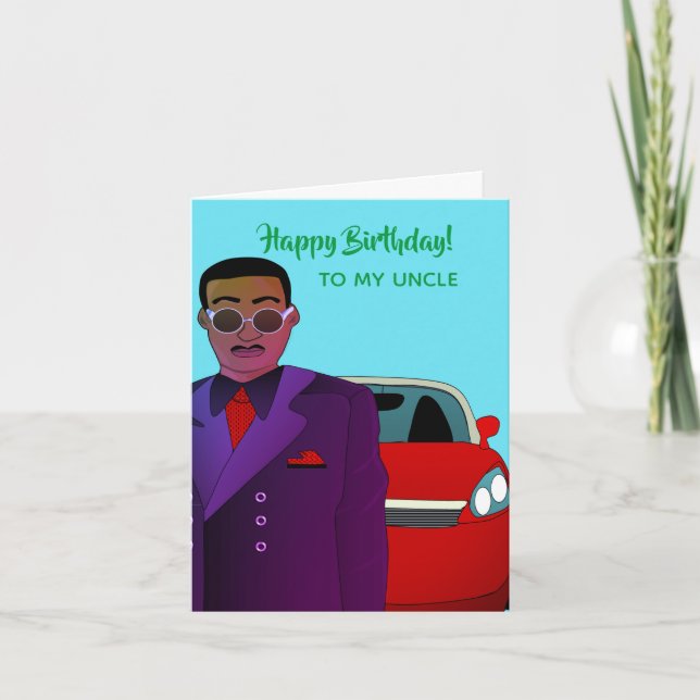 Tarjeta de cumpleaños del tío afroamericano Suit,  (Anverso)