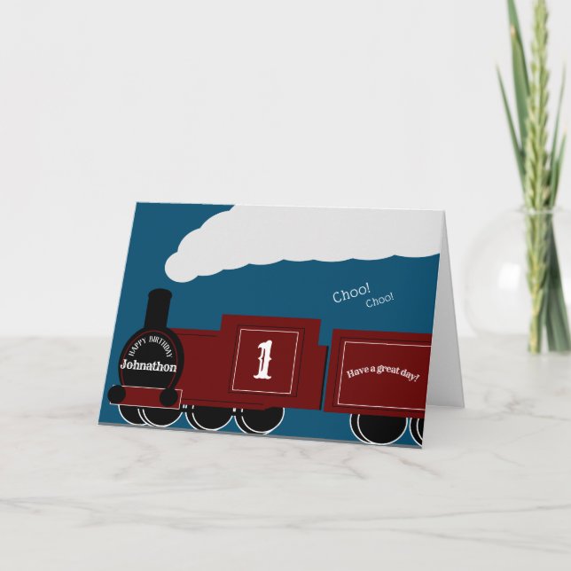 Tarjeta de cumpleaños del tren de vapor personaliz (Anverso)