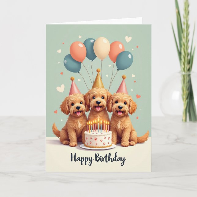 Tarjeta de cumpleaños del trío de perros alegres (Anverso)