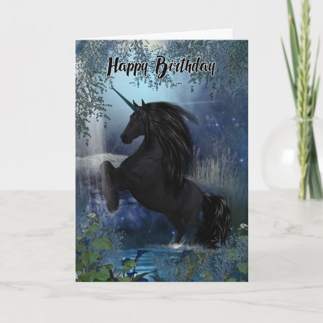 Tarjeta de cumpleaños del unicornio, feliz (Anverso)