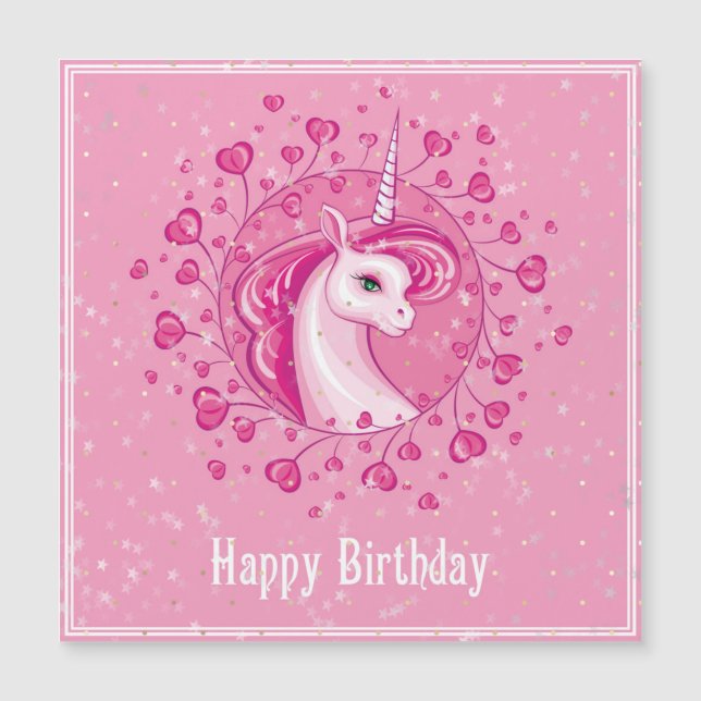Tarjeta de cumpleaños del unicornio para el chica (Anverso)