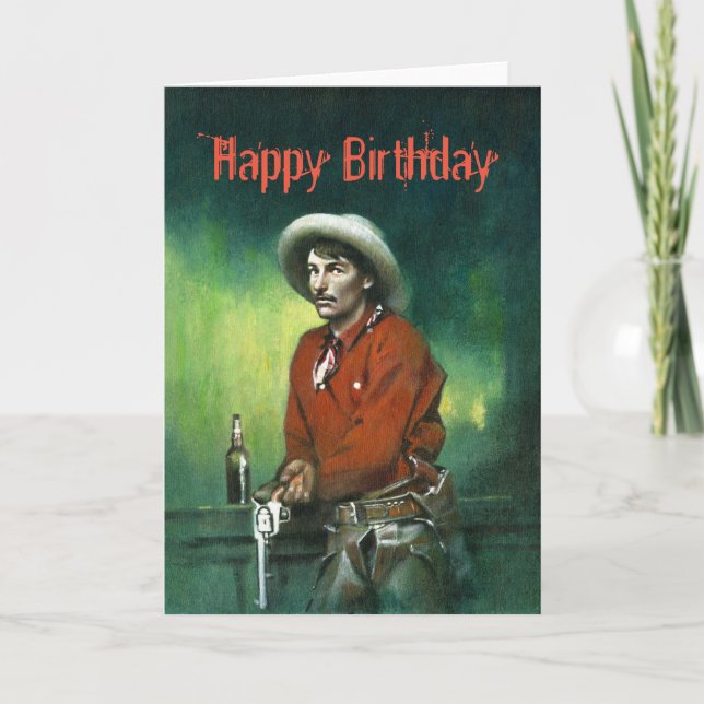 Tarjeta de cumpleaños del vaquero del vintage (Anverso)
