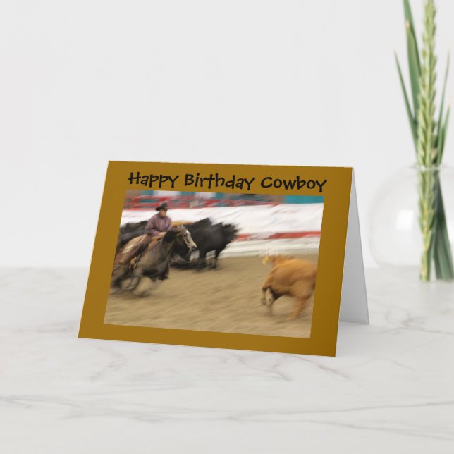 Tarjeta de cumpleaños del vaquero y del caballo (Anverso)