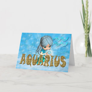 Tarjeta de cumpleaños del zodiaco del acuario con