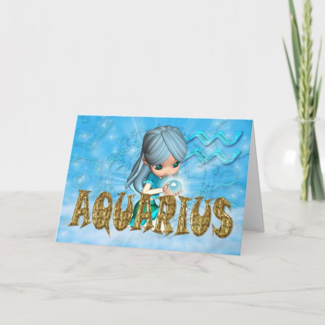 Tarjeta de cumpleaños del zodiaco del acuario con (Anverso)