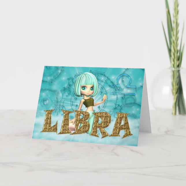 Tarjeta de cumpleaños del zodiaco del libra con la (Anverso)