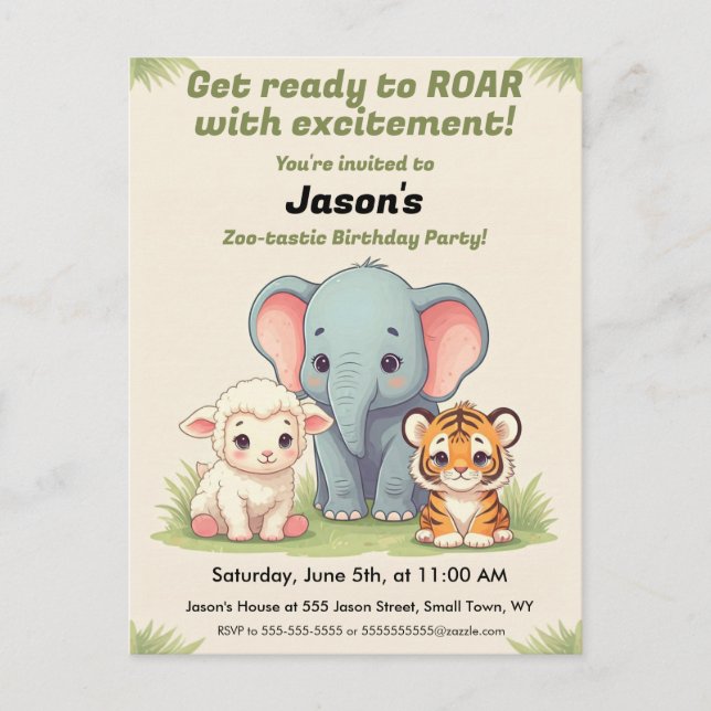 Tarjeta de cumpleaños del Zoológico Rugiente (Anverso)