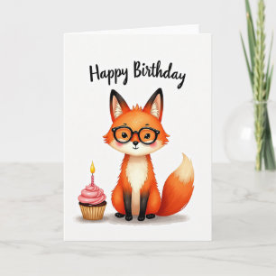 Tarjeta de cumpleaños del zorro con gafas