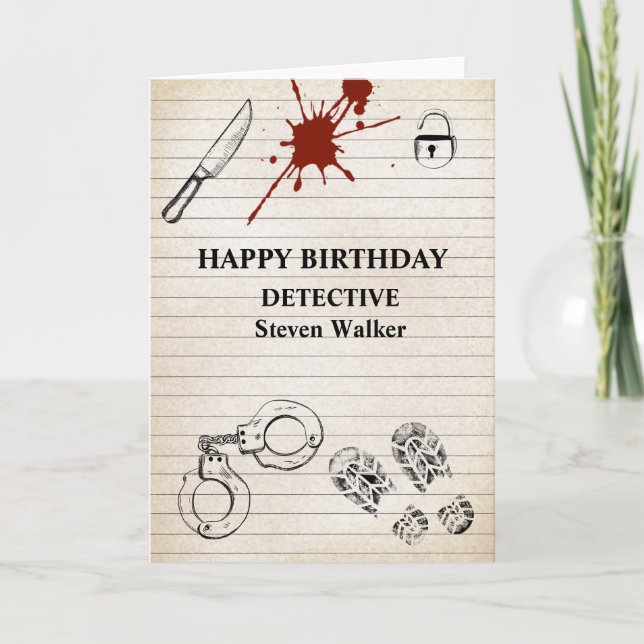 Tarjeta de cumpleaños detective archivo de caso si (Anverso)