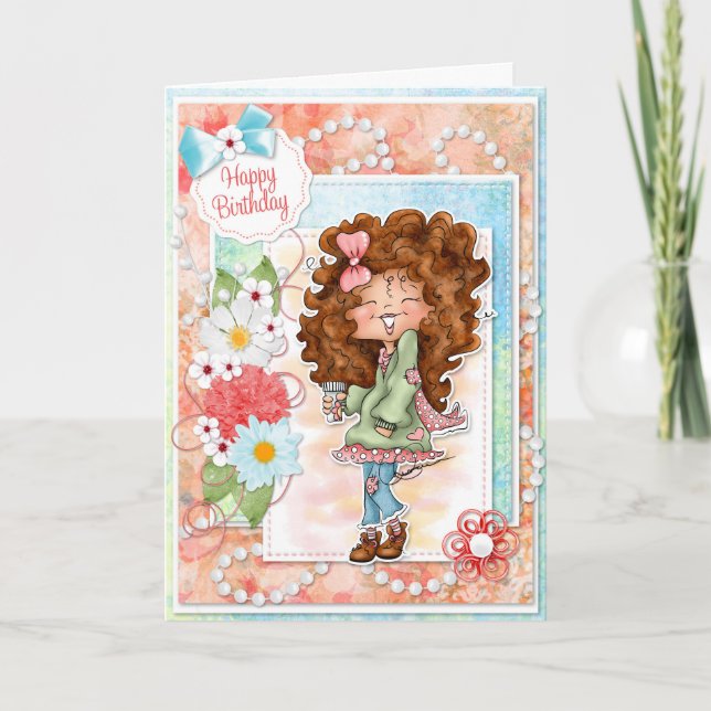 Tarjeta de cumpleaños Digi Doodles Ginger Peach (Anverso)