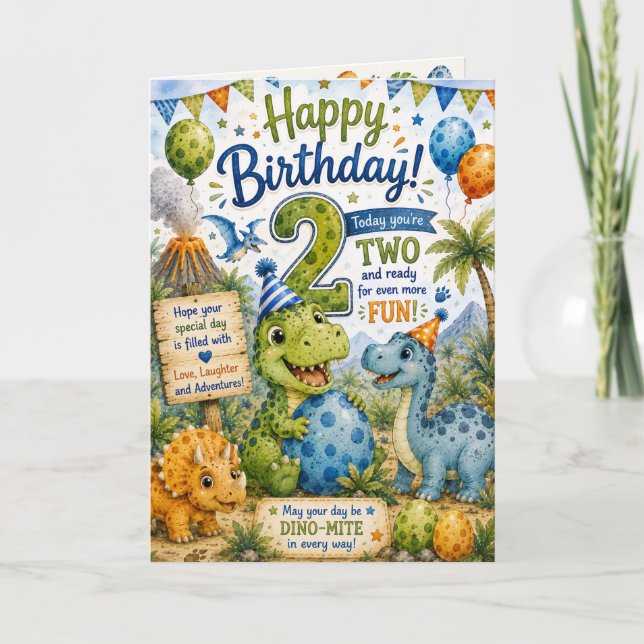 Tarjeta de cumpleaños Dino-Mite 2 (Anverso)