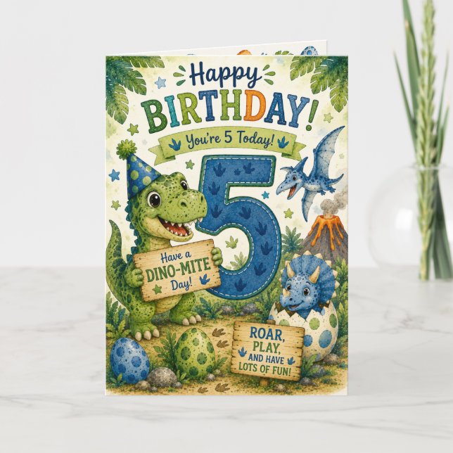 Tarjeta de cumpleaños Dino-Mite 5 (Anverso)