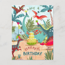Tarjeta de cumpleaños dino-mite para niños dinosau