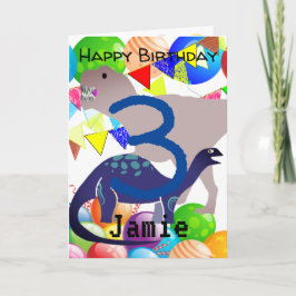 Tarjeta de cumpleaños Dinosaur para niños de 3 año