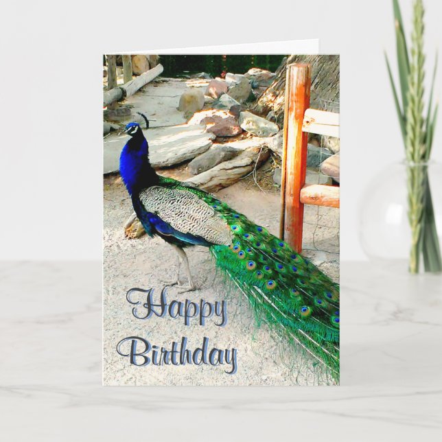 Tarjeta de cumpleaños - Diseño de pavo real, sobre (Anverso)