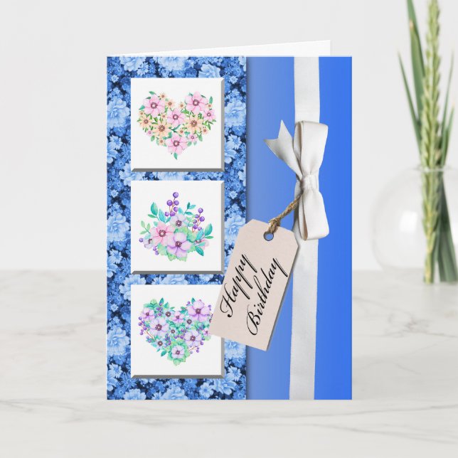 Tarjeta de cumpleaños diseño floral Banda de regal (Anverso)