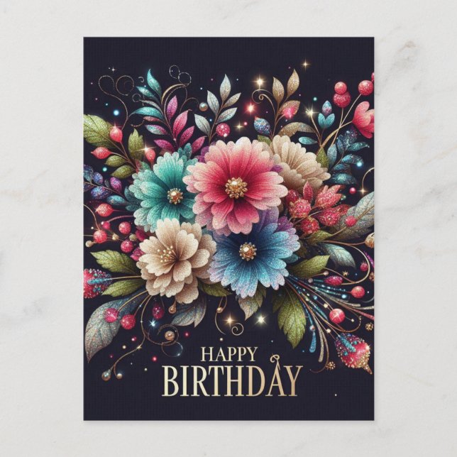 Tarjeta de cumpleaños: diseño floral colorido (Anverso)