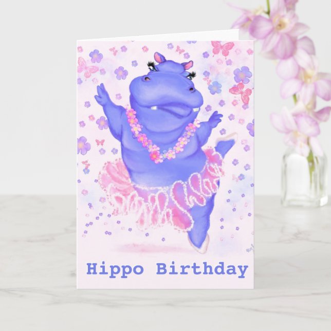 Tarjeta de cumpleaños divertida Ballerina Hippo Ba (Orquídea)