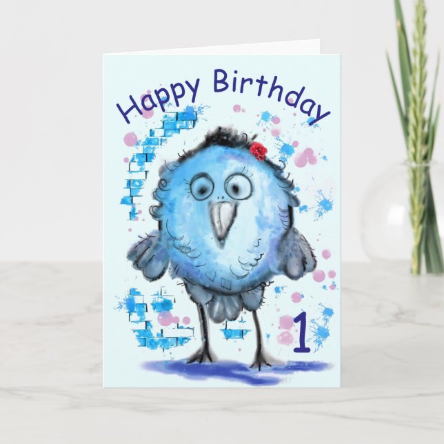 Tarjeta de cumpleaños divertida Blue Bird (Anverso)