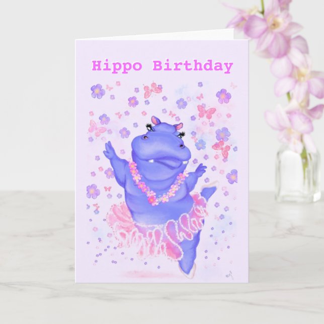 Tarjeta de cumpleaños divertida con Ballerina Hipp (Orquídea)