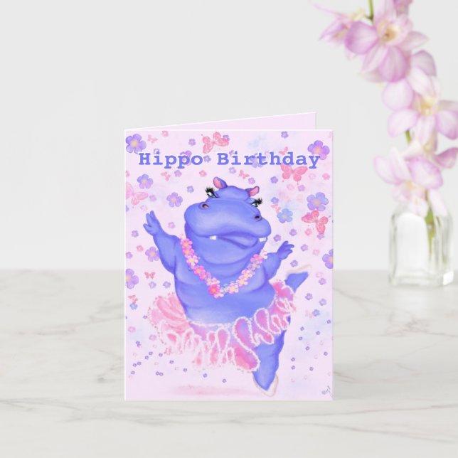 Tarjeta de cumpleaños divertida con Ballerina Hipp (Orquídea)