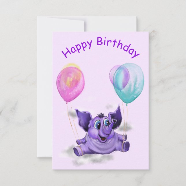 Tarjeta de cumpleaños divertida con elefante feliz (Anverso)