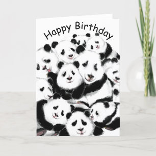 Tarjeta de cumpleaños divertida con familia Panda 