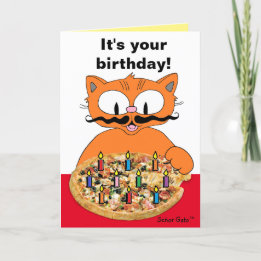 Tarjeta de cumpleaños divertida con gato bigote pa