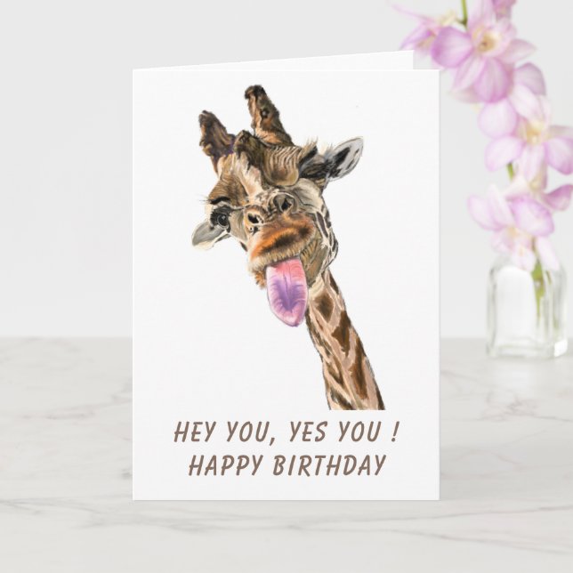 Tarjeta de cumpleaños divertida con jirafa jugueto (Orquídea)