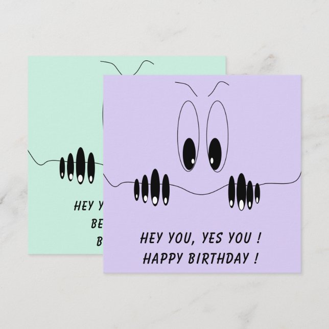 Tarjeta de cumpleaños divertida con ojos de curios (Anverso / Reverso)
