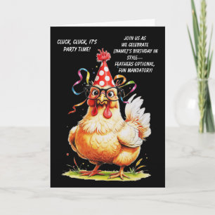 Tarjeta de cumpleaños divertida con pollo elegante