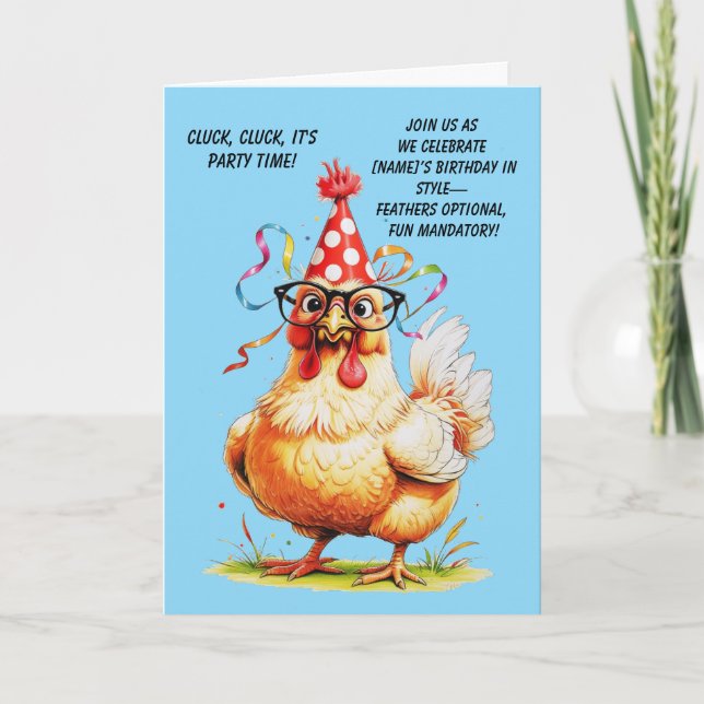 Tarjeta de cumpleaños divertida con pollo elegante (Anverso)