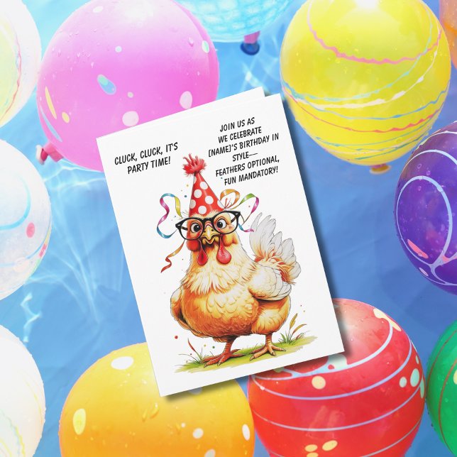 Tarjeta de cumpleaños divertida con pollo elegante (Subido por el creador)