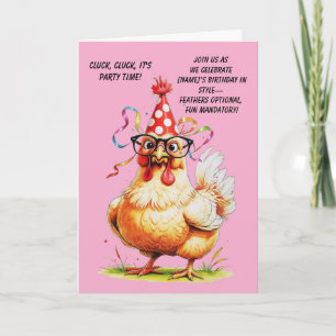 Tarjeta de cumpleaños divertida con pollo elegante