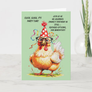 Tarjeta de cumpleaños divertida con pollo elegante