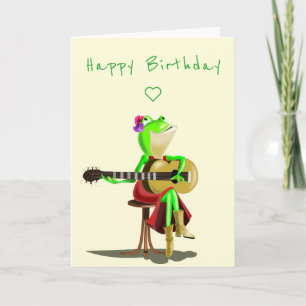 Tarjeta de cumpleaños divertida con rana tocando l