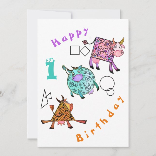 Tarjeta de cumpleaños divertida con vacas geométri (Anverso)
