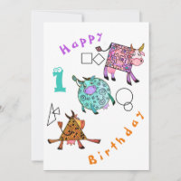 Tarjeta de cumpleaños divertida con vacas geométri